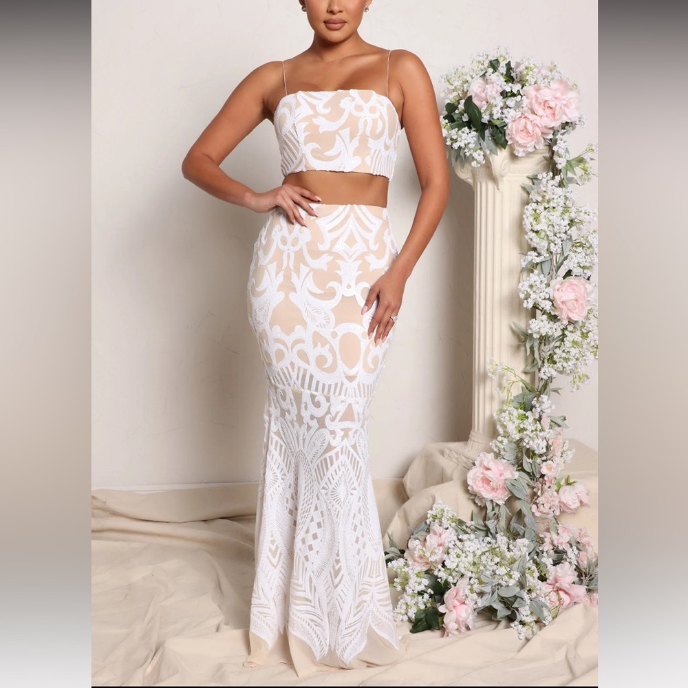 Fashion Nova Chantelle Sequin Maxi Skirt Set NWT
